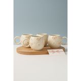 Home Pembe Kurdele & Papatya Kabartmalı 4’lü El Yapımı Ece Kupa Takımı– Kahve & Çay Fincanı Mug