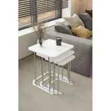 Home Plus Mobilya 3' Lü Kare Zigon Sehpa Gümüş Ayak Beyaz 18 Mm Mdf