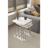 Home Plus Mobilya 3' Lü Kare Zigon Sehpa Gümüş Ayak Beyaz Mermer Desen 18 Mm Mdf