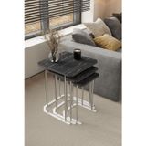 Home Plus Mobilya 3' Lü Kare Zigon Sehpa Gümüş Ayak Siyah Mermer 18 Mm Mdf