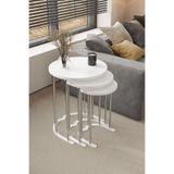 home plus mobilya 3' Lü Zigon Sehpa Gümüş Ayak Beyaz 18 mm Mdf