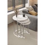 Home Plus Mobilya 3' Lü Zigon Sehpa Gümüş Ayak Beyaz Mermer Desen 18 Mm Mdf
