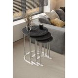 Home Plus Mobilya 3' Lü Zigon Sehpa Gümüş Ayak Siyah Mermer 18 Mm Mdf