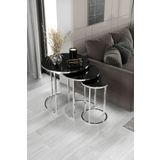 home plus mobilya 3'lü Gümüş Ayak Siyah Ayna & Bohem Sehpa & Zigon Sehpa & Orta Sehpa & Modern Sehpa Takımı &