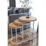 home plus mobilya 3'lü Zigon Sehpa Beyaz Ayak Atlantik Çam 18mm Sunta