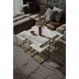 Home Plus Mobilya 4+1 Gold Kaplama Beyaz Mermer Desen Orta Sehpa - gold beyaz mermer