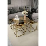 Home Plus Mobilya 4+1 Gold Kaplama Bronz Ayna Orta Sehpa