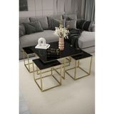 Home Plus Mobilya 4+1 Gold Kaplama Siyah Ayna Orta Sehpa