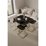 Home Plus Mobilya 4+1 Gold Kaplama Siyah Ayna Radüslü Orta Sehpa - gold siyah