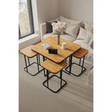 Home Plus Mobilya 4+1 Siyah Ayak 18MM Atlantik Çam Sunta Radüslü Orta Sehpa - Siyah Atlantik Çam