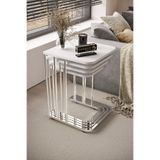 home plus mobilya 4'lü Tekerlekli Zigon Sehpa Gümüş Ayak Beyaz 18 mm Mdf