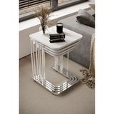 Home Plus Mobilya 4'lü Tekerlekli Zigon Sehpa Gümüş Ayak Beyaz 18MM Tabla Modern Tasarım - Gümüş Beyaz