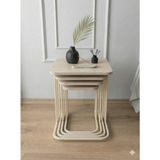 Home Plus Mobilya 4'lü Tekerlekli Zigon Sehpa Modern Tasarım Traverten 18 mm Mdf Krem Metal Ayaklar ile Fonksiyonel - Krem Traverten