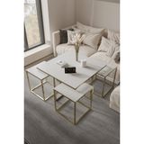 Home Plus Mobilya 5'li Orta Sehpa Gold Ayak Beyaz 10 mm Glossmax MDF Membran - gold beyaz