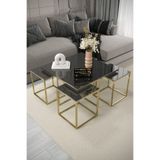 home plus mobilya Alberta 5'li Gold Kaplama Füme Aynalı Orta Sehpa & Zigon Sehpa & Yan Sehpa & Bohem Sehpa Takımı