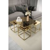home plus mobilya Berlin 5'li Gold Kaplama Bronz Aynalı Orta Sehpa & Zigon Sehpa & Yan Sehpa & Bohem Sehpa & pizza sehpa takımı