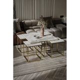 home plus mobilya Brasilia 5'li Gold Kaplama Beyaz Mermer Orta Sehpa & Zigon Sehpa & Yan Sehpa & Bohem Sehpa Takımı