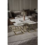 home plus mobilya Brasilia 5'li Gold Kaplama Beyaz Mermer Tabla Orta Sehpa & Zigon Sehpa & Yan Sehpa & Bohem Sehpa & Pizza Sehpa Takımı