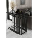 home plus mobilya Napoli Siyah Şeffaf Füme Cam 3'lü & Bohem Sehpa & Zigon Sehpa & Orta Sehpa & Modern Sehpa Takımı