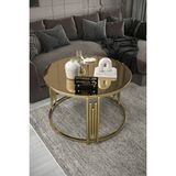 Home Plus Mobilya Piyano Tekli Orta Sehpa Gold Ayak Bronz Ayna - 75 x 75 - Gold Bronz