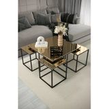 home plus mobilya Taipei 5'li Siyah İskelet Bronz Aynalı Orta Sehpa & Zigon Sehpa & Yan Sehpa & Bohem Sehpa Takımı