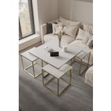 home plus mobilya Viyana 5'li Gold Beyaz 12 Mm Parlak Mdf Orta Sehpa & Zigon Sehpa & Yan Sehpa & Bohem Sehpa Takımı
