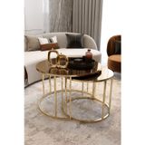 home plus mobilya Yavrulu 1+1 Orta Sehpa Gold Ayak Bronz Ayna