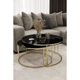 Home Plus Mobilya Yavrulu 1+1 Orta Sehpa Gold Kaplama Siyah Ayna - GOLD SİYAH