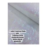 Home Pul Payet Kumaş 3 mm Giyimlik, Şalvar, Masa örtüsü, kırlent, vb. işlemler için uygundur ( Beyaz Hologram 200 x 140 )