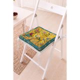 Home Sarı Çiçekli ve Kuş Figürlü Pofidik Sandalye Minderi - Vintage Dekoratif Bahçe Minderi