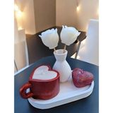 Home 'sevginiz Serviste!' Set 1 - (Sunumluklu Kalpli Kupa Mum & Vazoda Tasarım Gül Sabun & Kalp Mum Set) - Kırmızı
