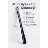 Home Siyah 55 cm Uzun Ayakkabı Çekeceği – Ergonomik Kavisli Uç, Dayanıklı ABS, Askı Halkalı