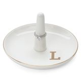 HOME SMILE Baş Harfleri Yüzük Tutucu Takı Tepsisi Kişiselleştirilmiş L-Monogramlı Arkadaşlar için Nişan Hediyeleri, Doğum Günü Anneler Günü Kadınlar için Noel Hediyeleri, Seramik Beyaz