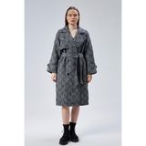 Home Store Balıksırtı Palto Kadın Polyester Düğmeli Günlük Kullanım İçin Standart Kesim Siyah - XL