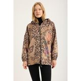 Home Store Fermuarlı Leopar+Kelebek+Rüya Kapanı Ceket - Bej - L - XL