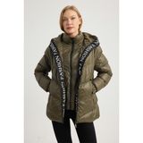 Home Store Kapşonu Yazılı Puffer Mont - XL - 2XL - Kaki
