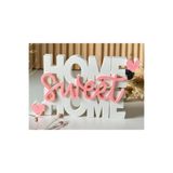 Home Sweet Home Dekoratif Masaüstü Obje - Ev Aksesuarı, Modern Raf ve Kitaplık Dekoru, Pembe & Beyaz Estetik Ev Hediyesi