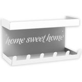 Home Sweet Home Duvara Monte Raflı ve 6 Kancalı Anahtarlık Askılık - Beyaz - Çok Renkli