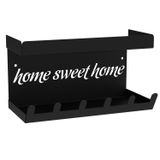 HOME SWEET HOME Duvara Monte Raflı ve 6 Kancalı Anahtarlık Askılık - Siyah