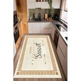 Home Sweet Home Yazılı Baskılı Kaymaz Yıkanabilir Mutfak Halısı Yolluk 100 X 200 Cm Bej