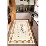 Home Sweet Home Yazılı Baskılı Kaymaz Yıkanabilir Mutfak Halısı Yolluk 60 X 100 Cm Bej