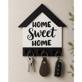 Home Sweet Home Yazılı MDF Anahtarlık Askısı Çift Taraflı Bant Vida Aparatlı Dekoratif Duvar Süsü