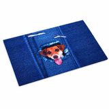 Home Trendy Köpek Desenli Kapı Paspası, Mavi, Polyester, 45x75 cm, Kaymaz Tabanlı, İç ve Dış Mekan