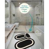 Home Turko 2'li Takım Jüt, Hasır, Paspas, Banyo Paspası, Banyo Paspas Takımı ve Banyo Sepeti - Beyaz - Siyah