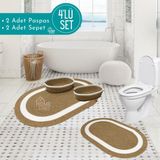Home Turko 2'li Takım Jüt, Hasır, Paspas, Banyo Paspası, Banyo Paspas Takımı ve Banyo Sepeti - Beyaz