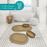 Home Turko 2'li Takım Jüt, Hasır, Paspas, Banyo Paspası, Banyo Paspas Takımı ve Banyo Sepeti - Gri