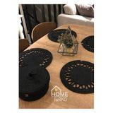Home Turko 4 Adet Supla 1 Adet Ekmek Sepeti Takım, Jüt Supla, Amerikan Servis, Tabak Altlığı, Ekmek Sepeti Siyah