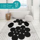 Home Turko 4'lü Takım Jüt, Hasır, Paspas, Banyo Paspası, Banyo Paspas Takımı ve Banyo Sepeti, Banyo Tekstili - Siyah