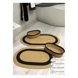 Home Turko 4'lü Takım Jüt, Hasır, Paspas, Banyo Paspası, Banyo Paspas Takımı Ve Banyo Sepeti JÜT-SİYAH