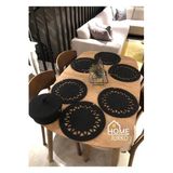 Home Turko 6 Adet Supla 1 Adet Ekmek Sepeti Takım, Jüt Supla, Amerikan Servis, Tabak Altlığı, Ekmek Sepeti Siyah